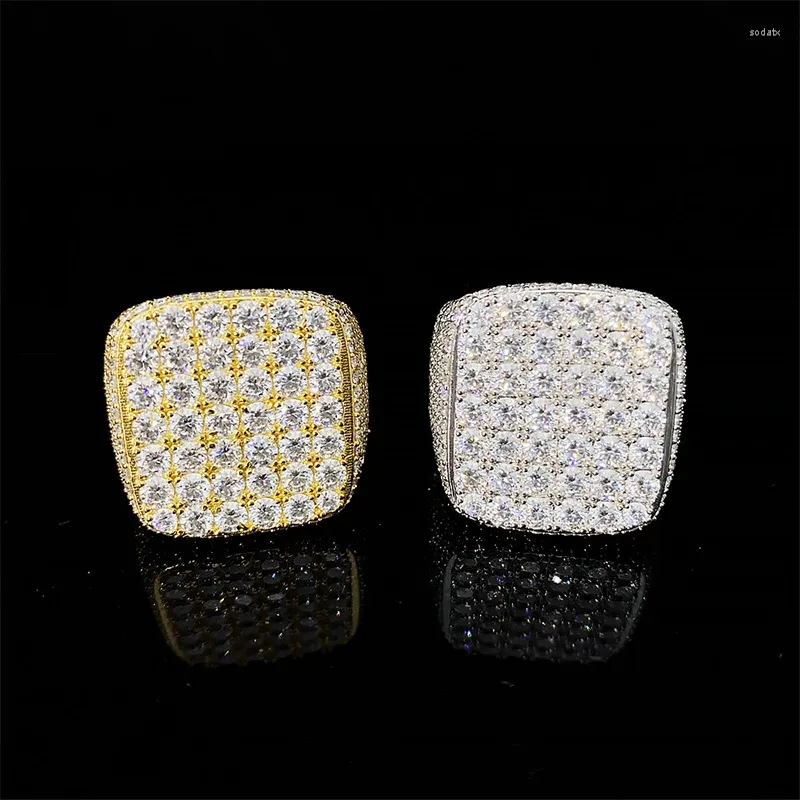 Anéis de cluster forma quadrada moissanite anel homens 925 prata esterlina hiphop gelado diamante festa branco banhado a ouro passe