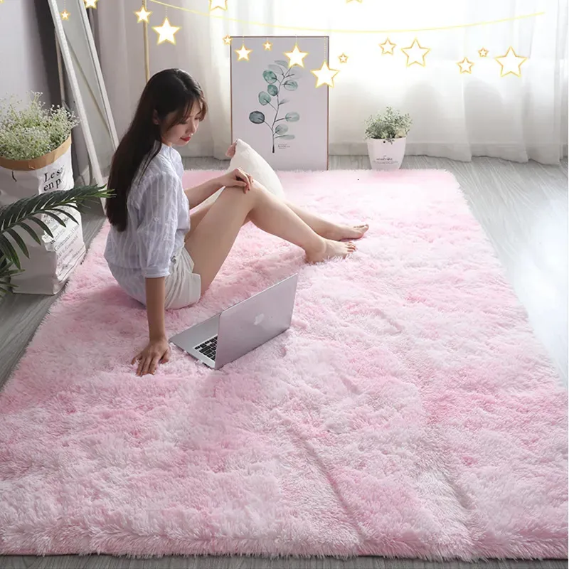 Dywan różowy dywan dla dziewcząt Dekoracja sypialni Nordic Duży salon dywaniki puszyste dywany miękkie pluszowe przedszkole Maty 231013