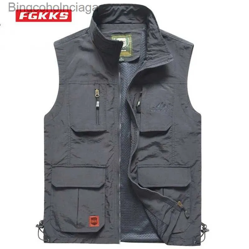 Heren Vesten FGKKS Mannen Mesh Vest lti Pocket Sneldrogend Mouwloos Jasje Reporter Losse Outdoor Casual Dunne Vissersvesten VestL231014