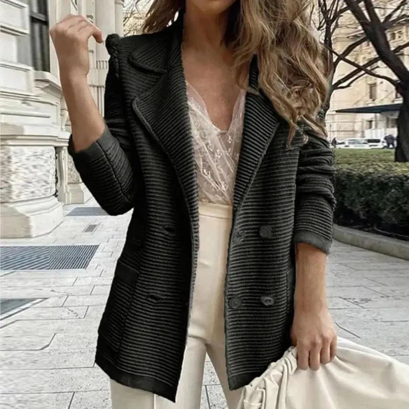 Trajes de mujer chaqueta de negocios para mujer abrigo de traje con bolsillos elegante cruzado cálido de longitud media
