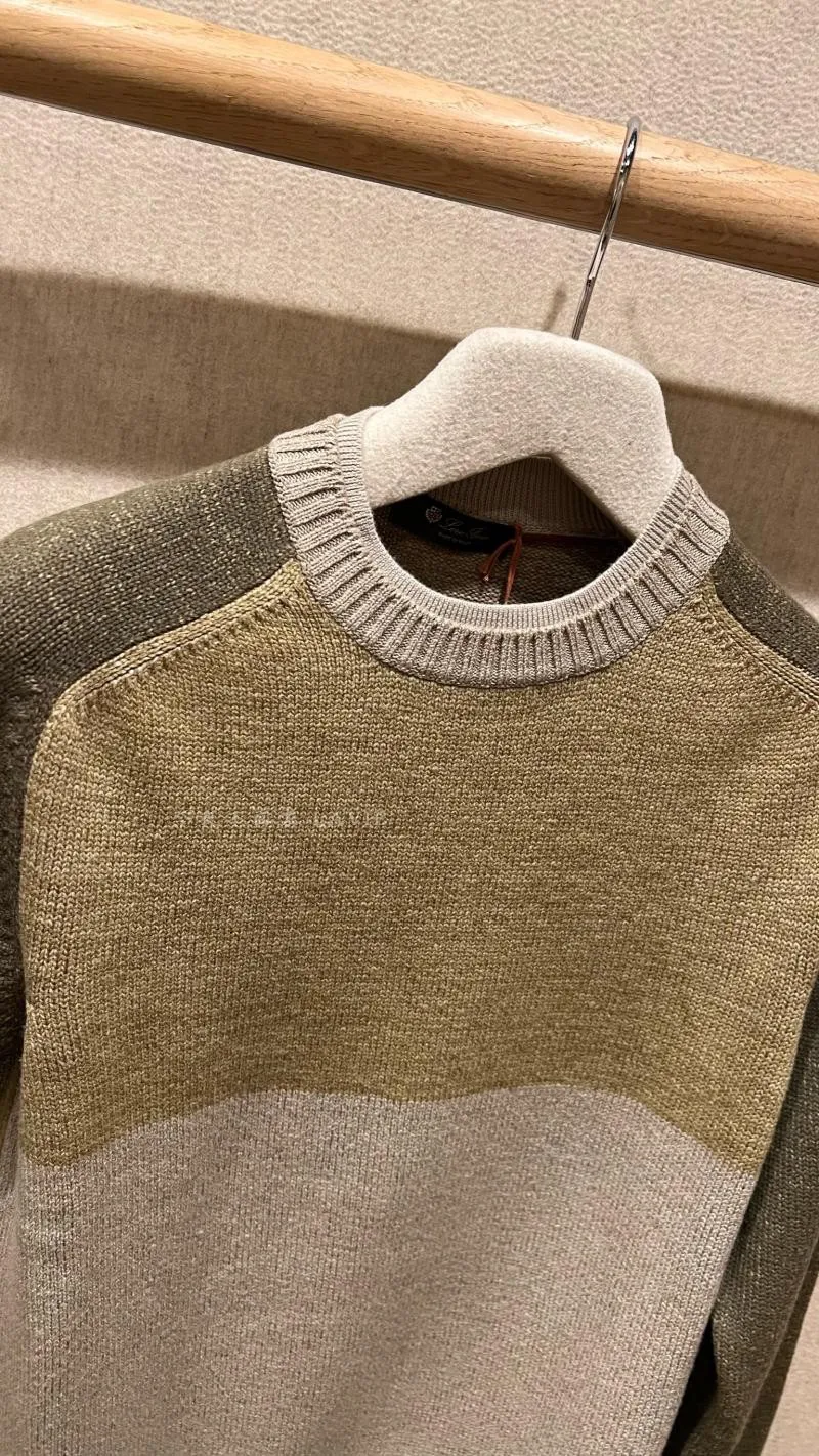 Herentruien Spring Loro Piano Casual Green Color Matching Round Round Round Neck Long Sleeve Wool Knit Top