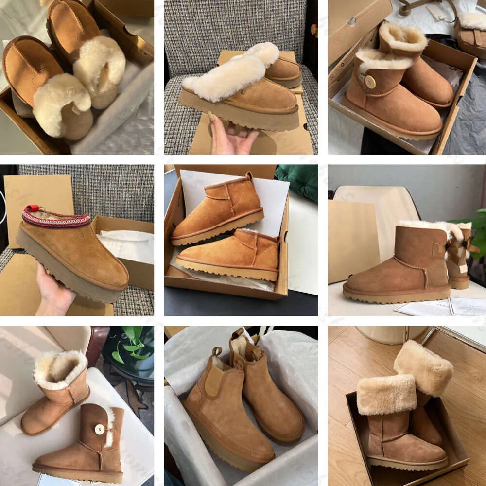 Ontwerpers snowboots australische dames tazz laars bailey dune kastanje wintergesp bont sneeuw halve knie korte dames schapenvacht en wol geïntegreerde tasman haar slipperby