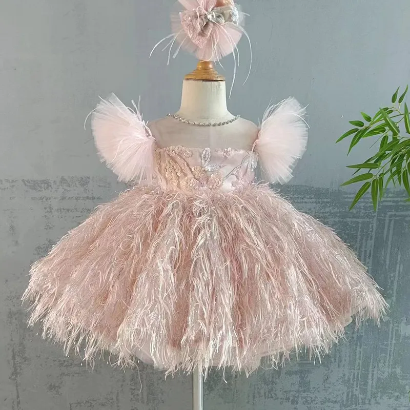 Balo elbisesi inciler çiçek kız elbise düğün için aplike pageant önlük prenses tül ilk kutsal cemaat elbise kristaller balo elbisesi küçük kız doğum günü elbiseler