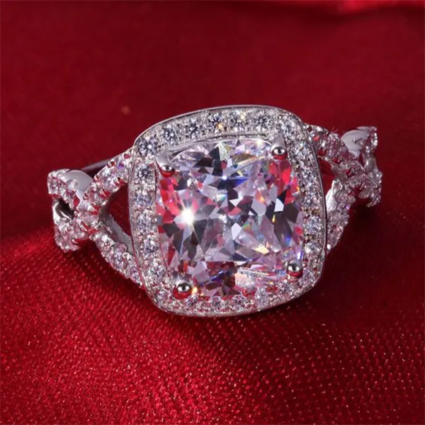 Высокое качество, оптовая продажа, 3 карата, обручальное кольцо с бриллиантом, прочный блеск, обручальное кольцо, огранка «подушка», серебро 925, белое золото 18 карат, кольцо