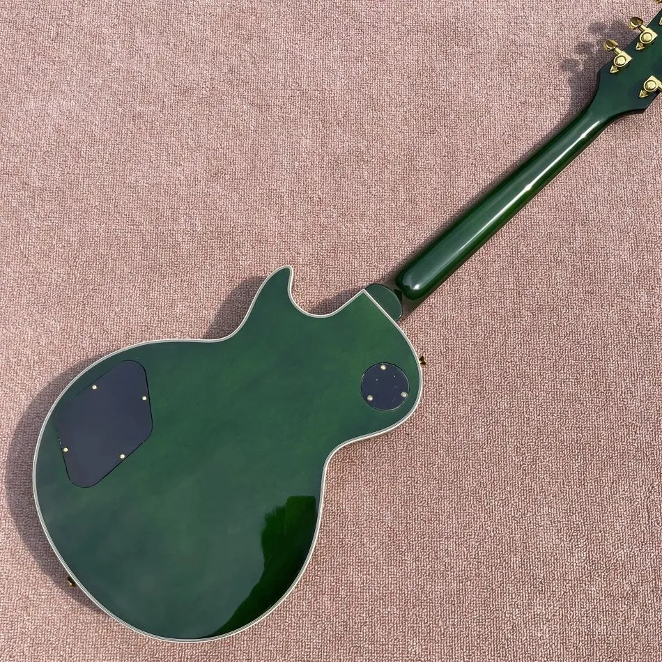 Custom Electric Guitar with Rosewood Fingerboard, Green Burst Color, Quilte Maple Top, Gold Hardware, 