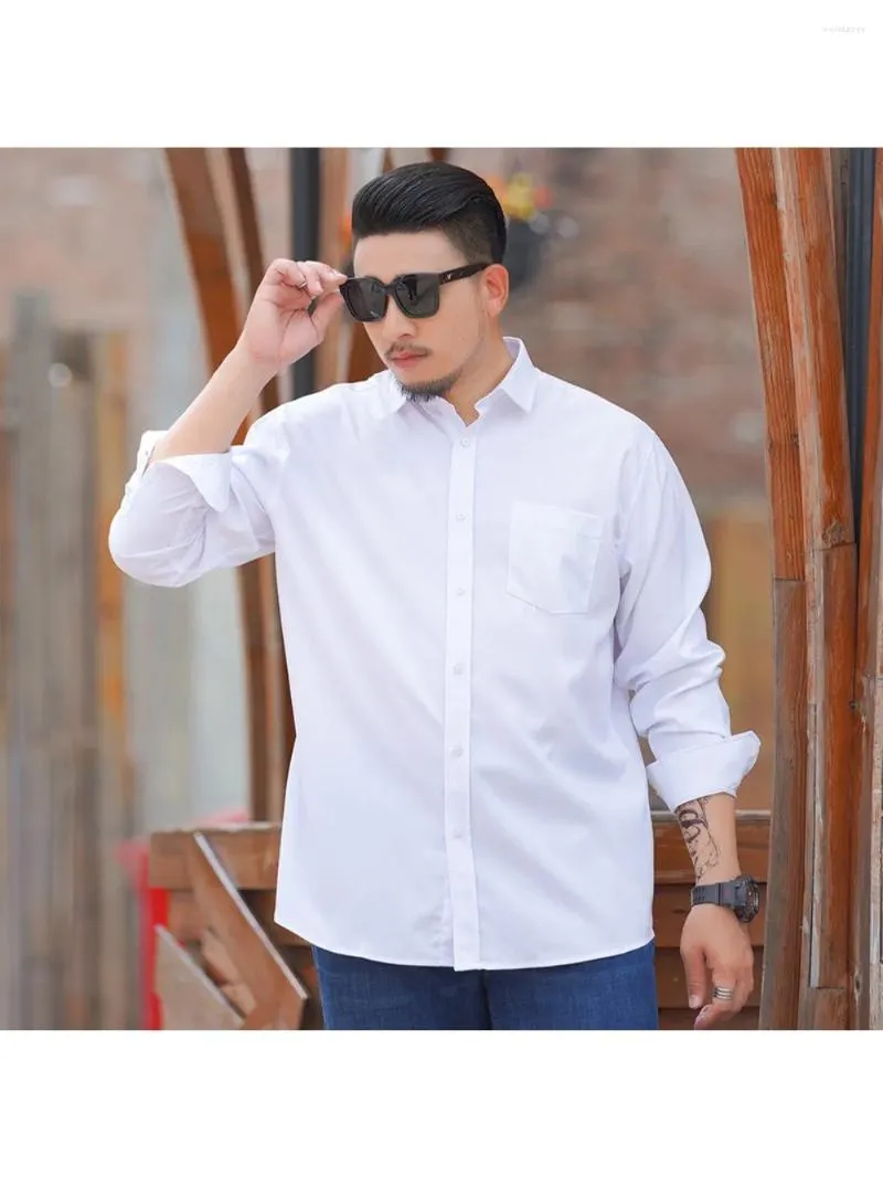 Men's Dress Shirts Plus-size Casual Solid Color Shirt Business Loose Plus Fat Number Long Sleeve Spring And Autumn