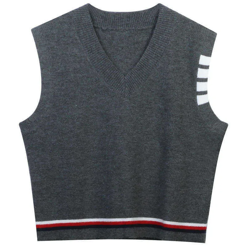 2023 Spring/Summer New Women's Sweater Pullover Contrast V-Neck mångsidig lös TB Knit Four Bar Tank Top