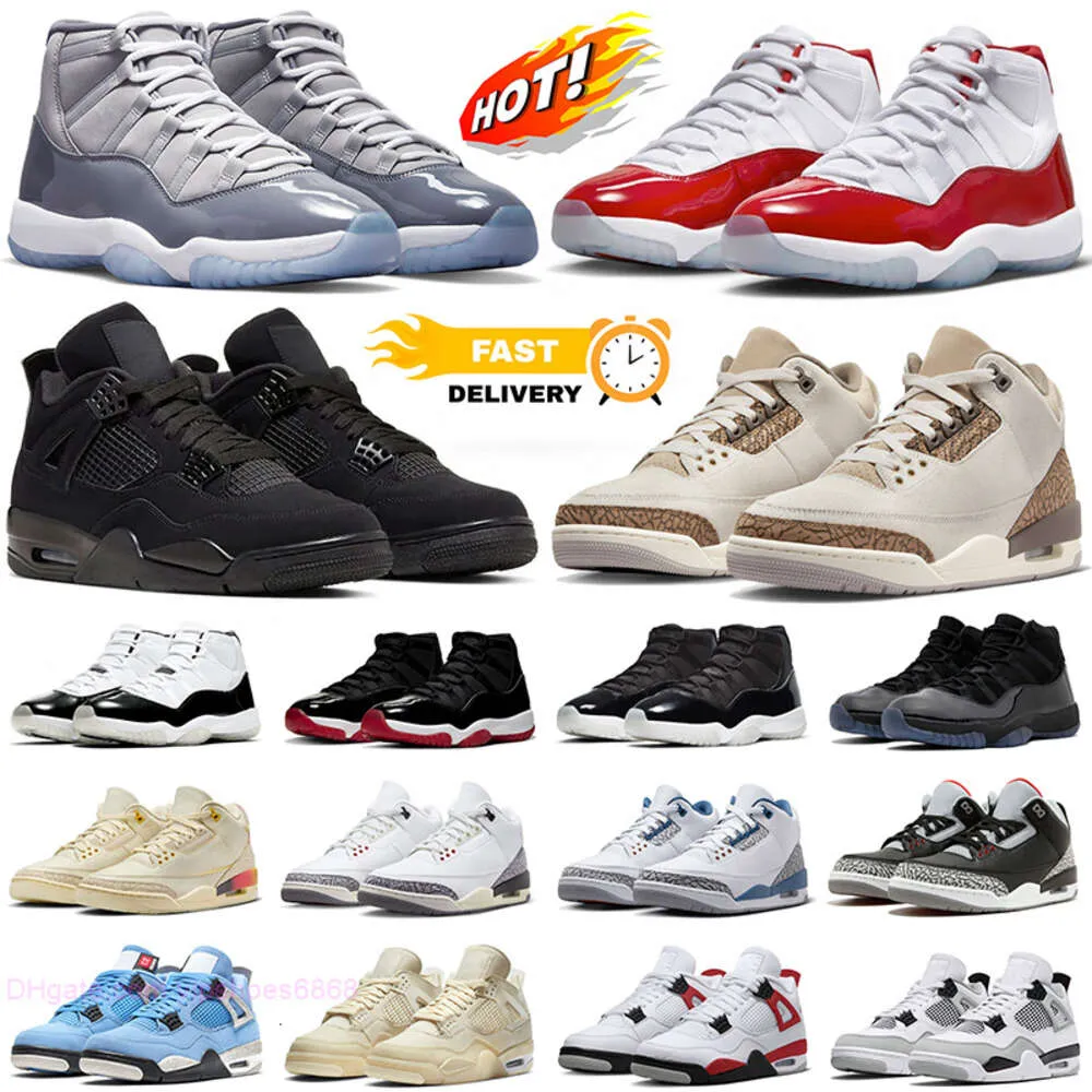 Баскетбольные кроссовки 2024 Cherry 11s Cool Grey 11 Мужские кроссовки 3 Jumpman 4 Military Black Cat 4s Fire Cardinal Red Thunder Cool Grey 3s White Cement Мужчины Женщины Sports Sne