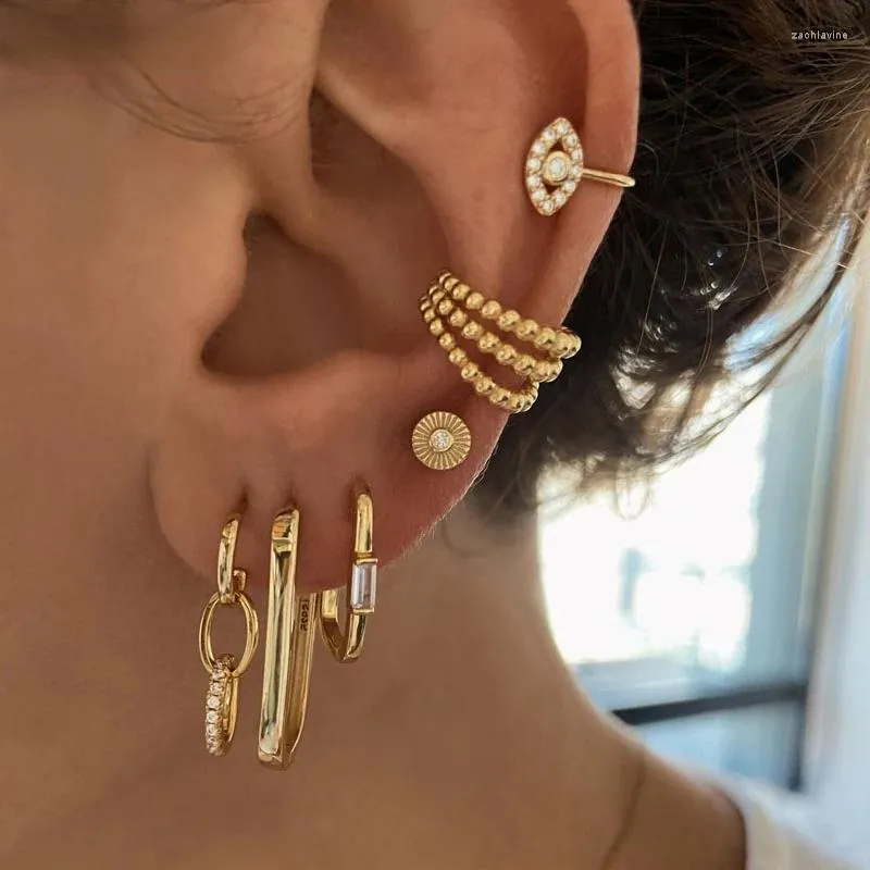 Brincos de argola Bilandi Conjunto de joias da moda cor dourada para mulheres Boho Piercing Ear Cuff Stud Acessórios de tendência banhados a prata