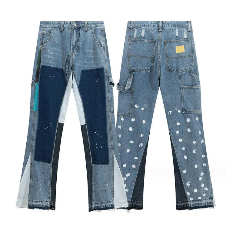 Nuovi jeans da uomo con lavaggio impiombato vintage e pantaloni maculati da donna High Street Pantaloni svasati casual micro sfilacciati