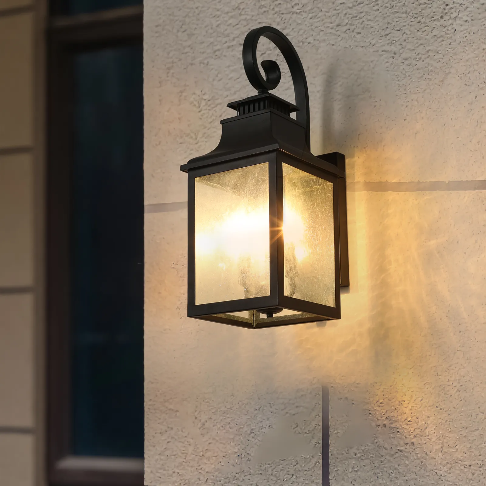 Outdoor Wall Lantern - Matte Black Farmhouse Sconce With Clear Glass Shade