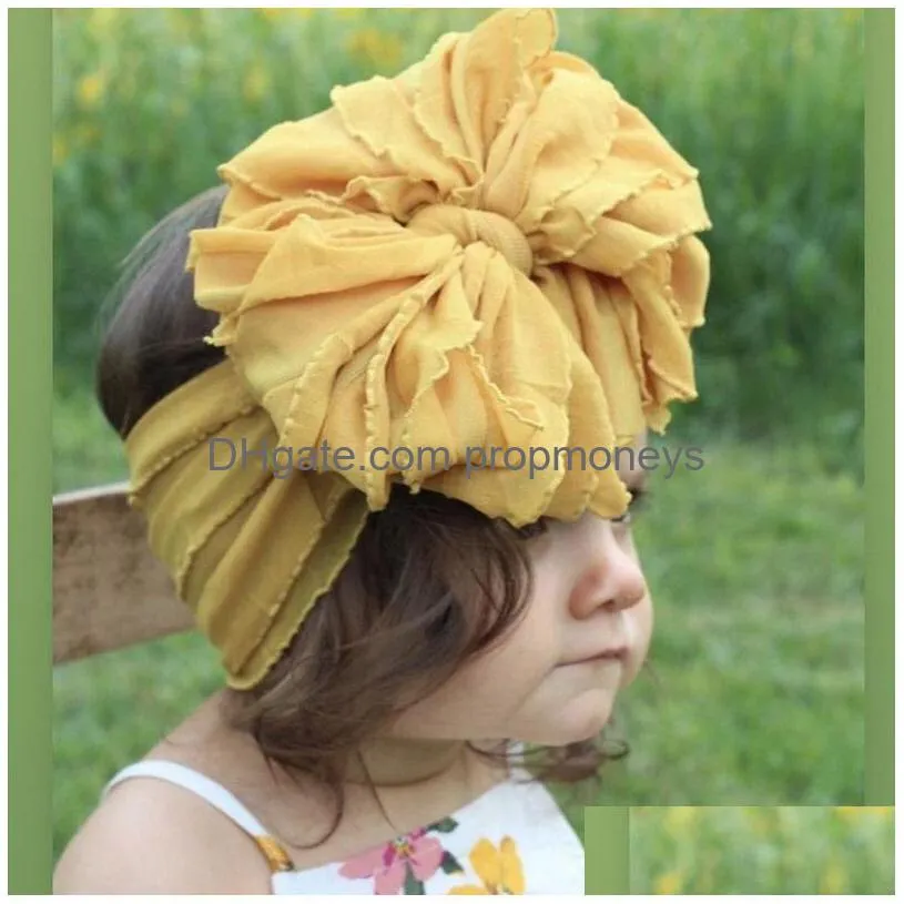 Verktyg# Ny turban mode fold spets hår bågar pannband för barn headwrap mjuk chiffong stor båge elastiska flickor hår tillbehör baby, ki dh0ul