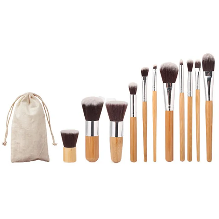 Bamboo Handle Make Up Brushes مجموعة 11pcs احترافية Blush Foundation Eyeshadow Cosmetic Maquiagem Multipurpose Brush Kit مع حقيبة ZZ