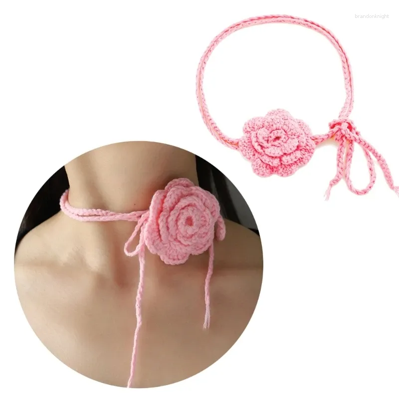 Choker färgglada blommavävd halsband Styliskt flätat rep justerbar kedja lämplig för alla kläder