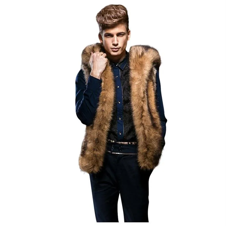 Chamsgend 2019 Winter Faux Fur Vest Men Hooded Fate Fur Warm Jacket Sreeveless Outerwear Waistcoat Vest Chaleco Hombre225y