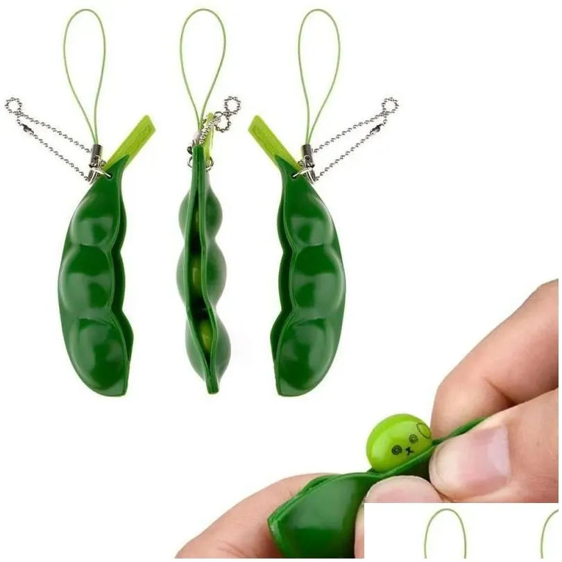 Partij gunst Kawaii Squishy erwten in een peul sleutelhanger Edamame sleutelhanger schattig Mochi Bean Fidget speelgoed leuk sleutelhanger ring cadeau knijp speelgoed Dr Dhdci