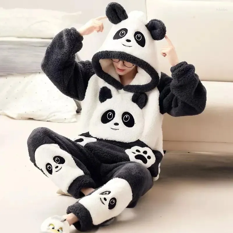 Men's Sleepwear Warm Suit Thick Pajamas Clothes Flannel For Pyjama Fleece Set Cute Home Coral Winter Velvet Male Men Plush Night