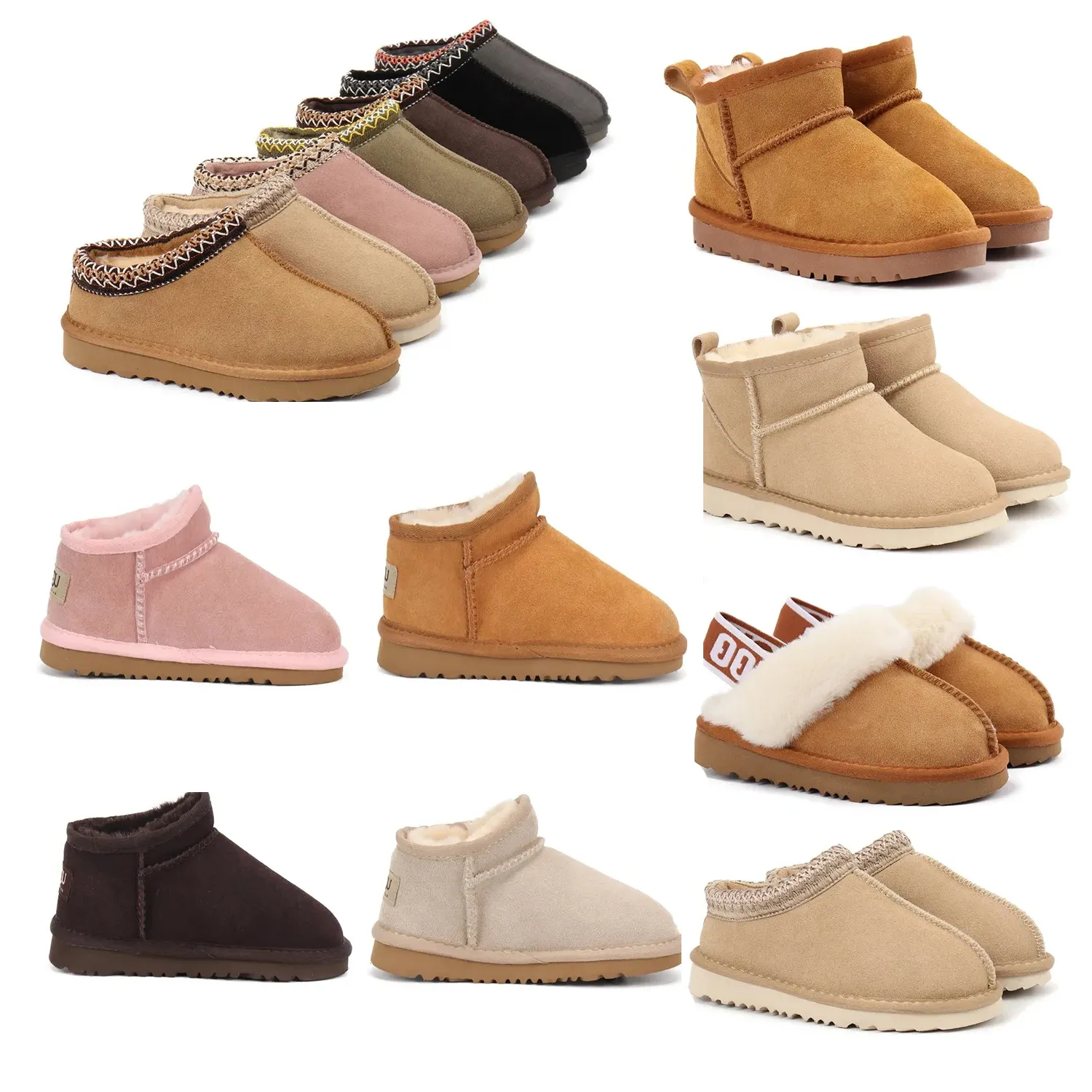 Designer Laarzen Winter Kinderen Tasman Slippers Ultra Mini Boot Tolder Bont Slides Klassieke Australië Booties Echt Leer Meisjes Kinderen Outdoor Schoenen Maat 21-35