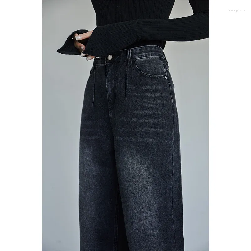 Женские джинсы, черные женские джинсы с высокой талией, американская мода, винтажная уличная одежда, стильные широкие джинсы, женские джинсовые брюки, мешковатые брюки