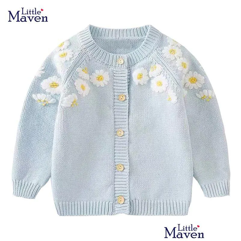 Cardigan Cardigan Little Maven Baby Girls Sweater Lovely Light Blue Casual Clothes Autumn Children Pretty Coat For Kids 2-7 Year Baby, Dhh75