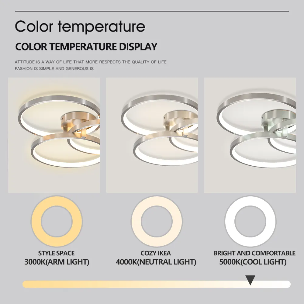 3つのリングデザイン、内側のリング照明天井ランプ付きコンテンポラリーセミフラッシュマウント