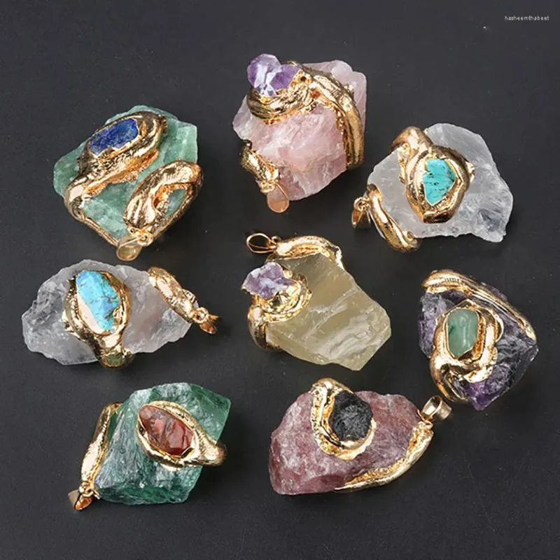 Hänghalsband Fashion Gold Plating Crystal Original Natural Gem Stone Halsband smycken gör charm Tillbehör 5pc grossist