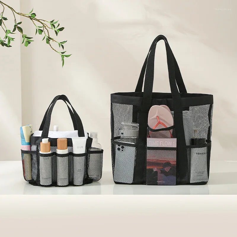 Storage Bags Hollow Out Mesh Cosmetics Bag Travel Beach Sack Nylon Simple Bathroom Toiletry Personal Belongings Organize Pouch Items