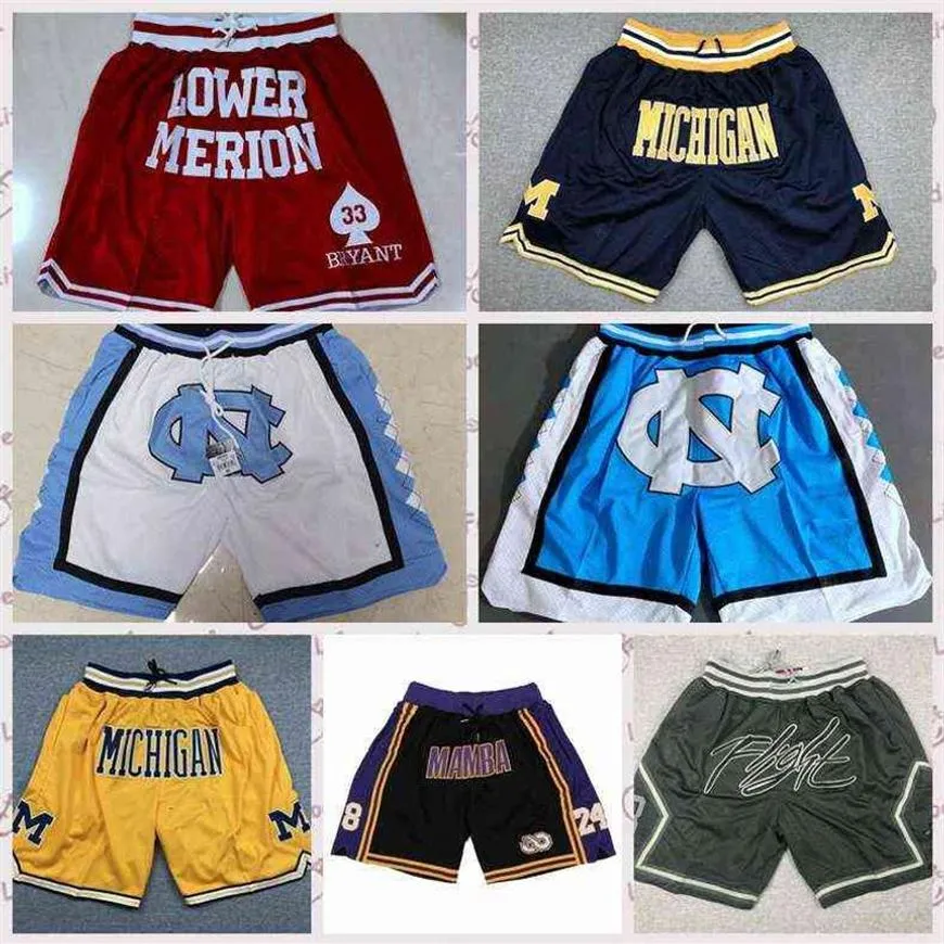 2021 Low-D North Carolina Tar Heels Basketball Shorts Just Mens Don Michigan Wolverines Black Mamba Lower Merion Pocket Pants299Q