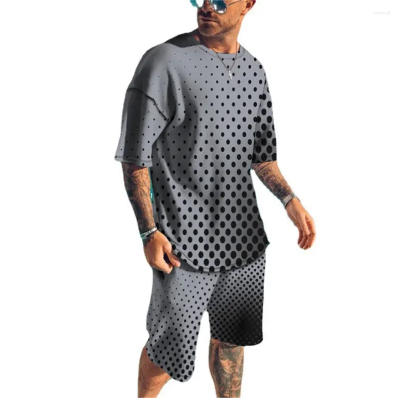 メンズTシャツサマーハワイバケーションカジュアルコンフォートリボングラディエント半袖スーツ3DTシャツビーチパンツ