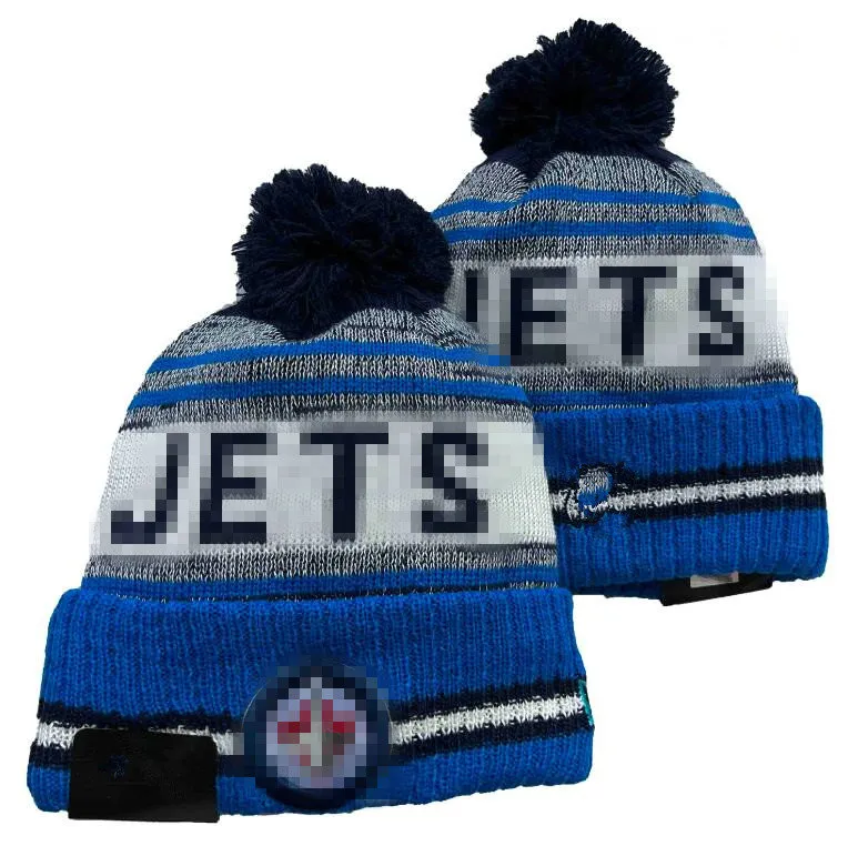 Men Knitted Cuffed Pom Jets Hats Sport Knit Hat Striped Sideline Wool Warm Baseball Beanies Cap for Women