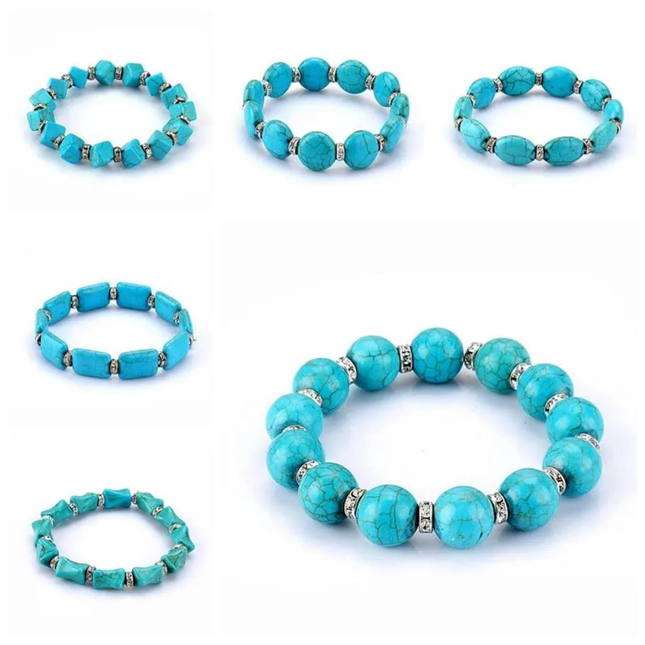 Gemengde bestelling 6 stijl turquoise kristal kralen handgemaakte kralen armband anti-vermoeidheid heren dames diffuser armband Fashio249b