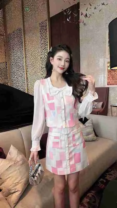 Two Piece Dress designer clothing high-end Women's two piece set fashion sexy suit top shirt short skirt Casual Mother's Day gift SS6S