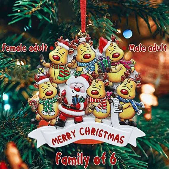 Presa di fabbrica Decorazione personalizzata con ciondolo appeso per albero di Natale con renna Parole che desiderano la famiglia Decorazione carina con renna di Natale