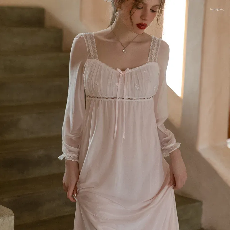 Vêtements de nuit pour femmes, chemise de nuit féerique en maille, dentelle rétro, Style cour française, robe de princesse pour la maison, ample et longue, vêtements de nuit