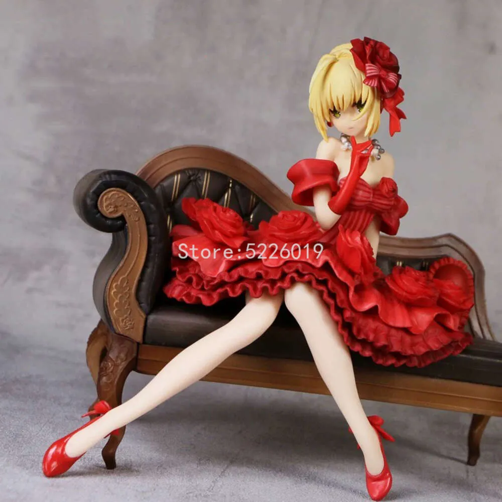 Finger Toys 17cm Öde Stay Night Saber Nero Claudius Sexig Anime Figure Extra Red Dress Saber/Caster Augustus Germanicus Action Figure Toys Toys
