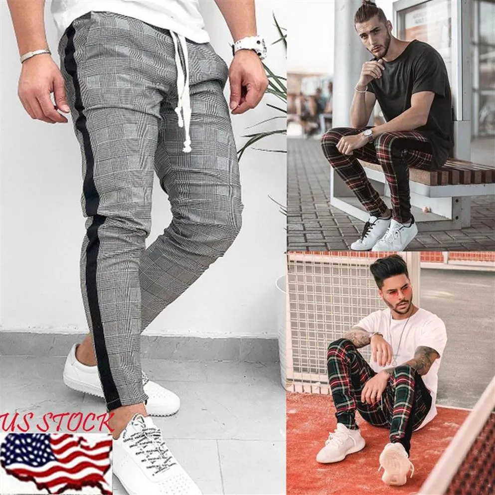 Plaid pants with side stripe deals mens