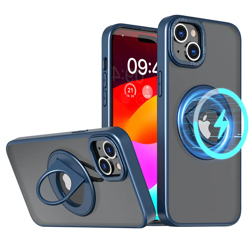 Capas de telefone com suporte fosco para iphone 15 14 13 12 11 Plus Pro Max XsMax Xr Xs X Hybrid PC TPU Armor Capa de telefone à prova de choque compatível com carregamento sem fio