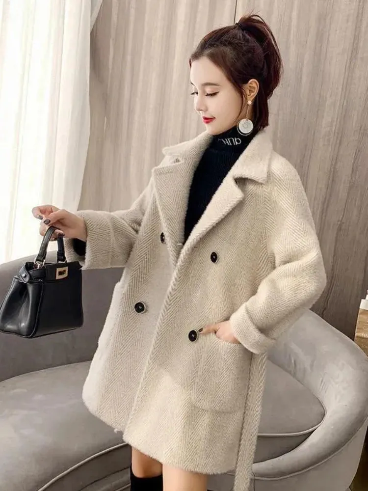 Misturas de lã feminina jaquetas para mulheres casaco senhora do escritório trench no outono inverno jaqueta oversize commuting parkas moda coreana 231013