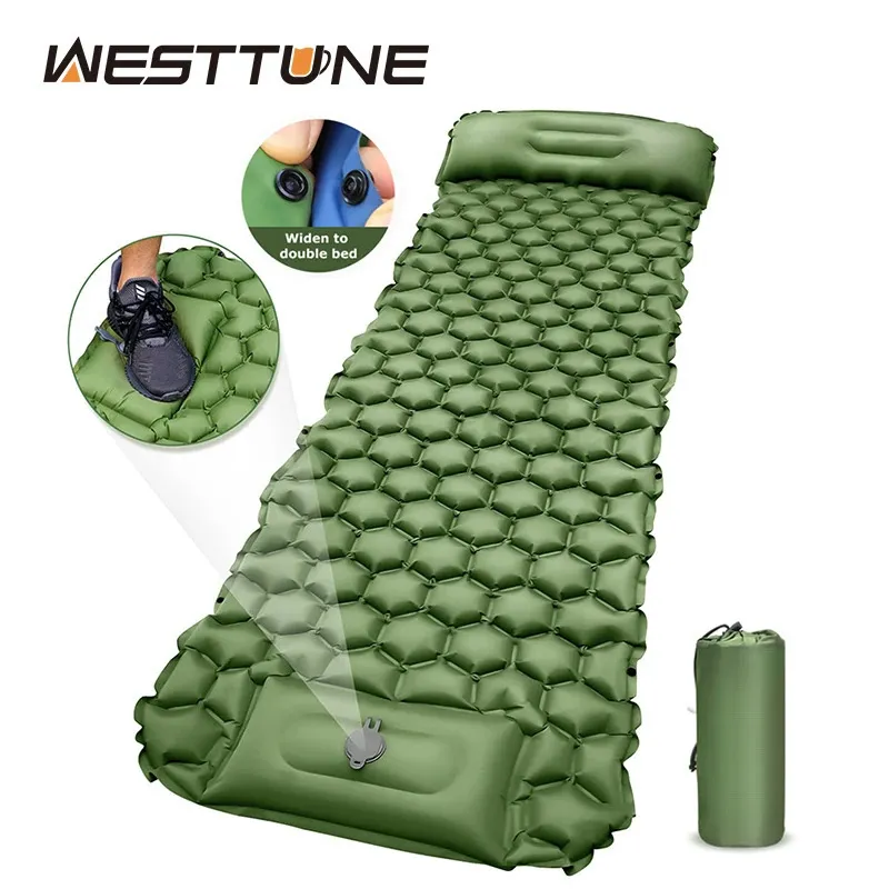 Outdoor Pads Westtune Camping Inflatable Mat with Pillow Pump Splicing Inflatable Mattress Outdoor Sleeping Pad Travel Air Mat for Hiking 231013