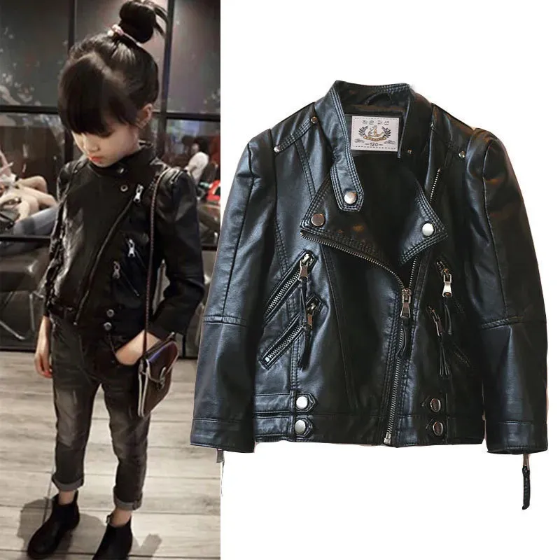 Jacken Mädchen Lederjacke Frühling Herbst Plus Samt Mantel Kinder Koreanische PU Leder Kleidung Kinder Reißverschluss Mode Mantel XMP04 231013