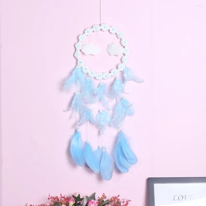 Decorative Figurines Blue Cloud Feather Dream Catcher With Light Cute Aerial Ornaments Home Decor Craft Gift