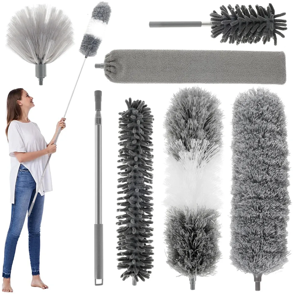 Dusters Microfiber Duster Extendable Bendable Cleaner Brush Telescopic Pole Detachable Washable Dust Removal Home Cleaning Tool 231013