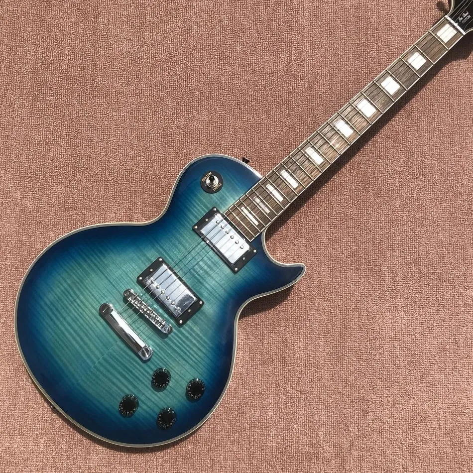 Custom Single Cut Guitar With Blue Flame Maple Top, Chrome Hardware