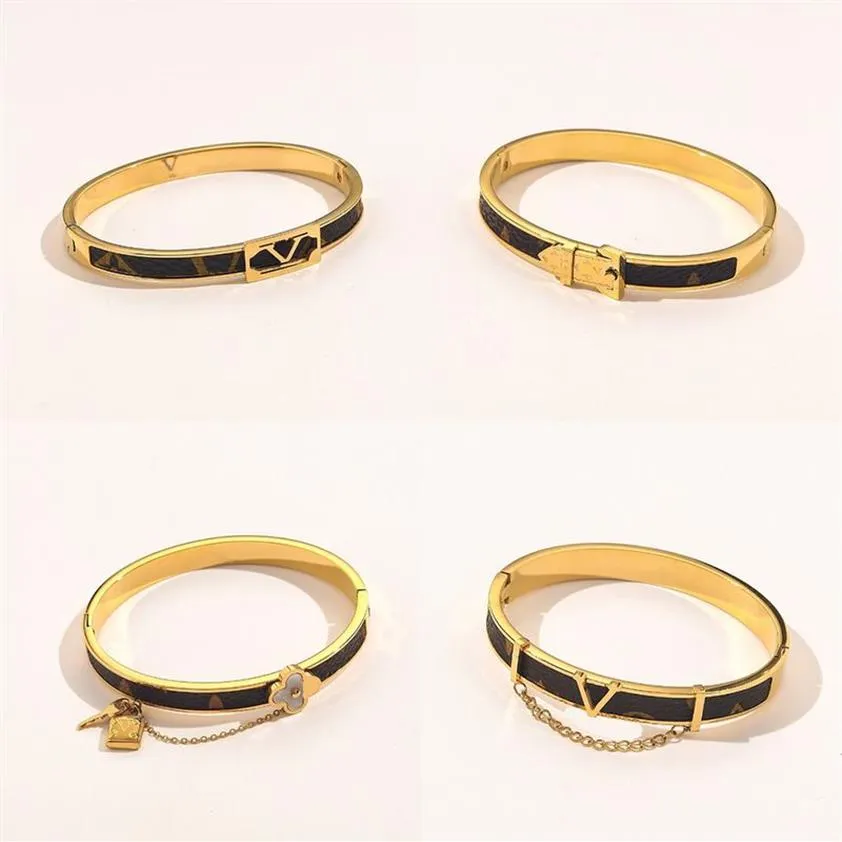 Bracelets de mode entiers femmes bracelet Designer Lucky lettre bijoux Faux cuir plaqué or 18 carats Bracelet en acier inoxydable Women261T