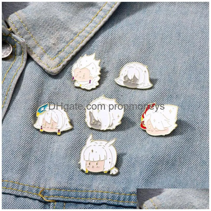 Cartoon Accessoires Cartoon Game Karakters Genshin Impact Emaille Pins Leuke Jongen Meisje Wit Haar Broches Rugzak Accessoires Cadeau Voor Dh0Lu