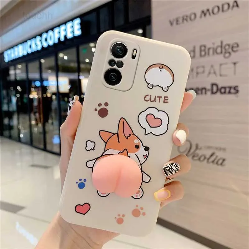 Połączenia telefonu komórkowego Case na Redmi Note 10 10t 11 11t 5 6 7 8 8t 9 Pro Max 9S 9t 5G Śliczna kreskówka Peach Corgi Dog 3D Buttocks Cover L230823