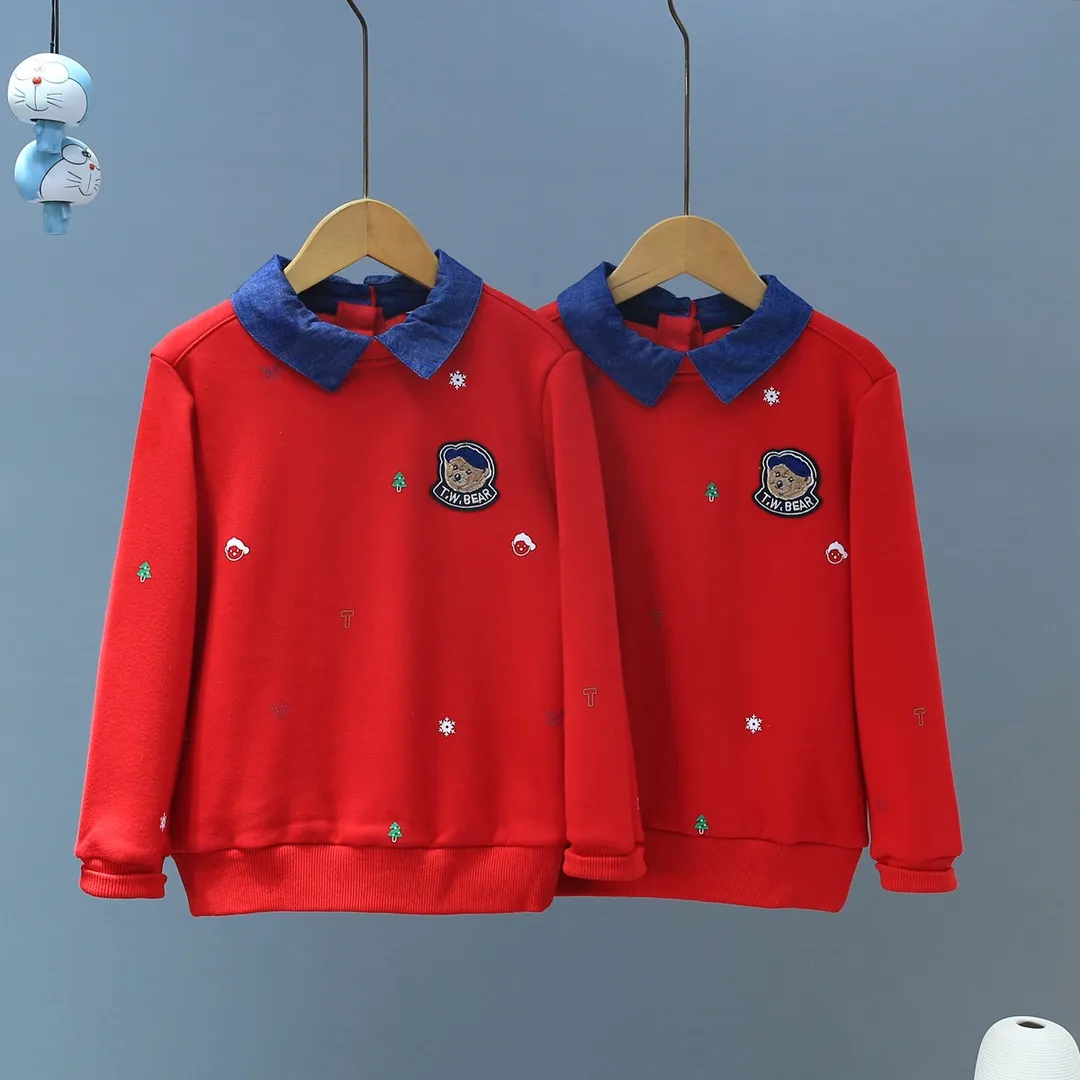 TW2023Cartoon Little Bear Kids '2023 Winter Boys' Plush Warm Sweater Kids Designer Clothes Christmas Gift