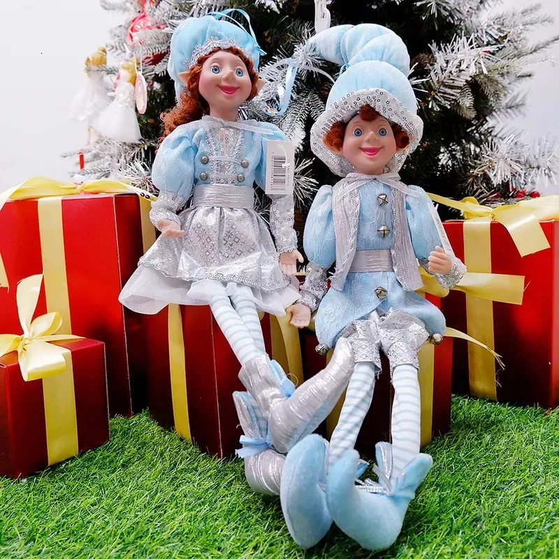 Julekorationer 1 par Elf Par Plush Dolls Toys Christmas Tree Pendant Drop Ornament Hanging Decoration Navidad Year Xmas Gifts for Kids 231013
