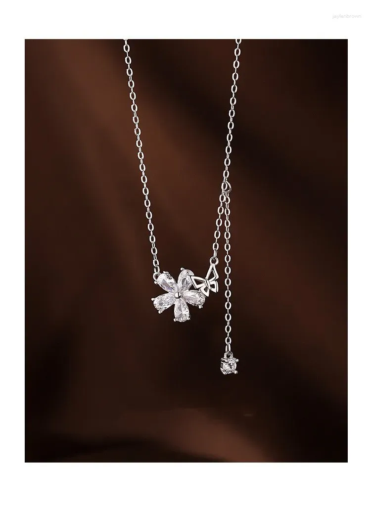 Naszyjniki wisiorek słodkie dziewczyna motyl kwiat Naszyjnik z cyrkonem Unikalne innowacyjne kobiety modne akcesoria osobowości biżuteria