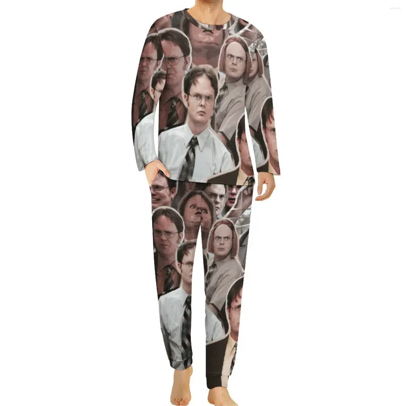 Erkekler Sweetm Dwight Schrute ofis pijamaları klasik tv erkekler uzun kollu zarif pijama setleri 2 parçalı oda günlük grafik hediye fikri